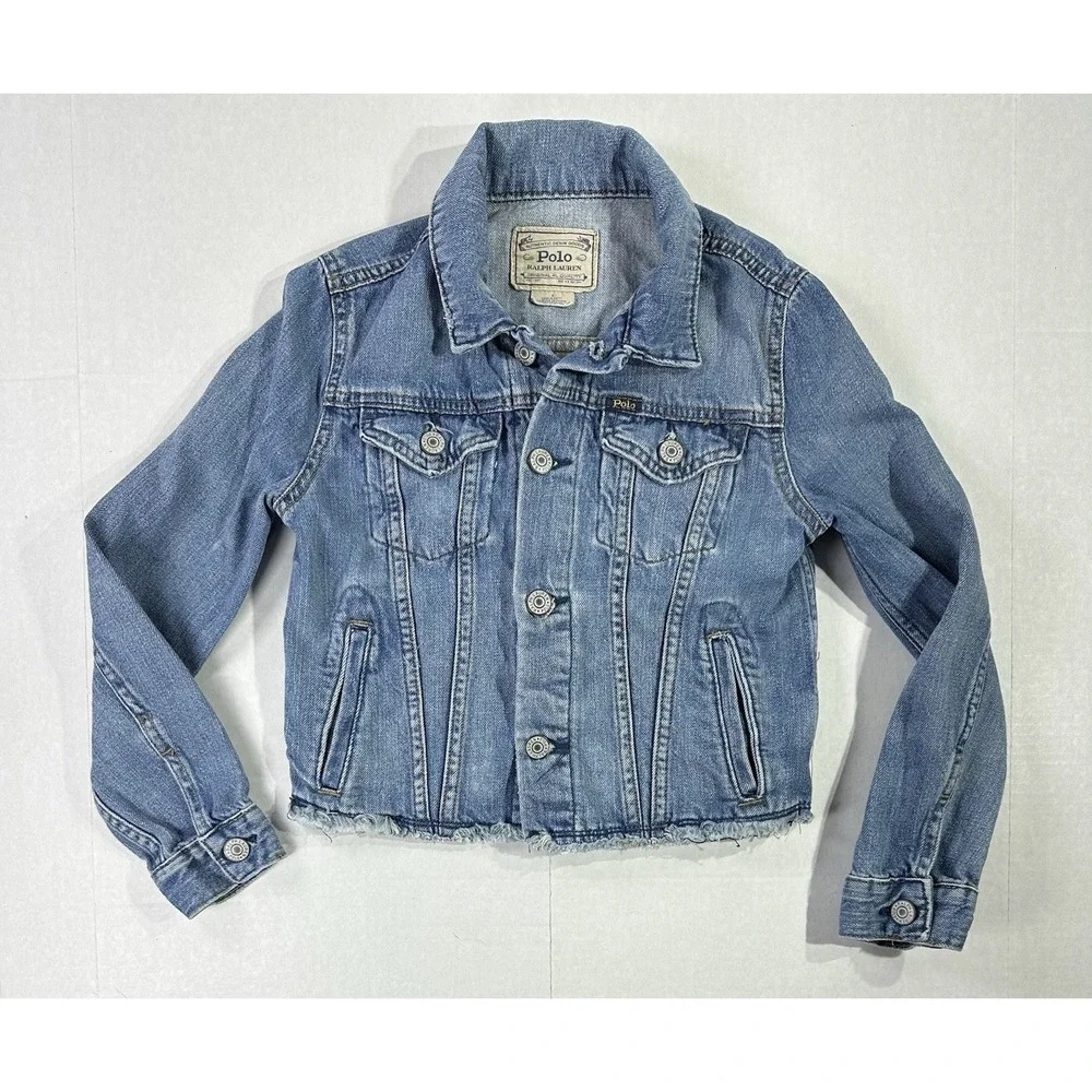 Polo Ralph Lauren Denim Jacket Kids Size 8‎ Authentic Jean Jacket Raw Hem